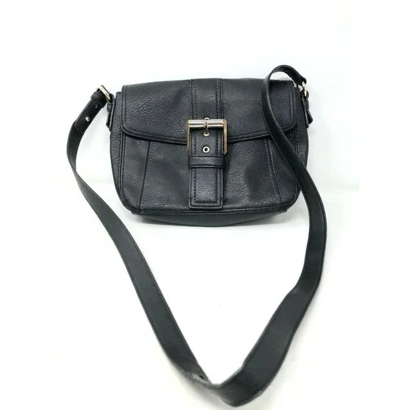 LIZ CLAIBORNE Black Faux Leather Crossbody Bag w Large Front Buckle - Picture 2 of 12